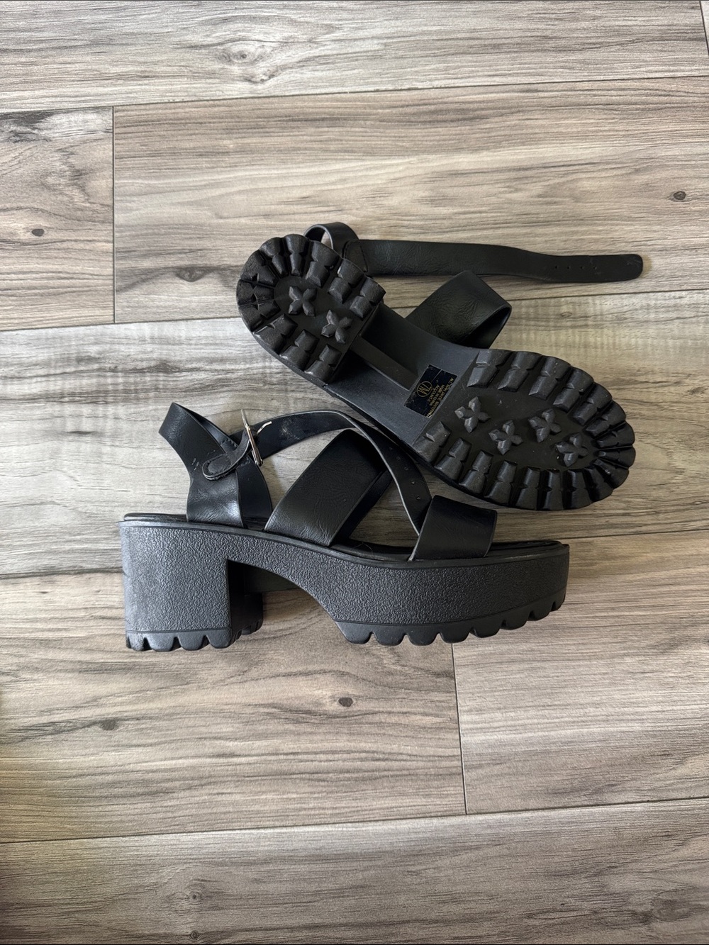 Chunky Black Platform Sandals with Lug Sole